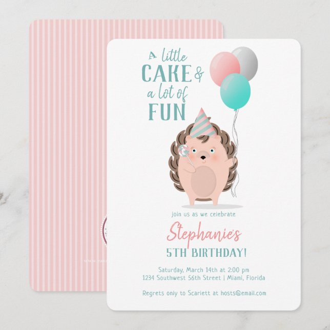 Invitación Cumpleaños de Cute Hedgehog (Anverso / Reverso)
