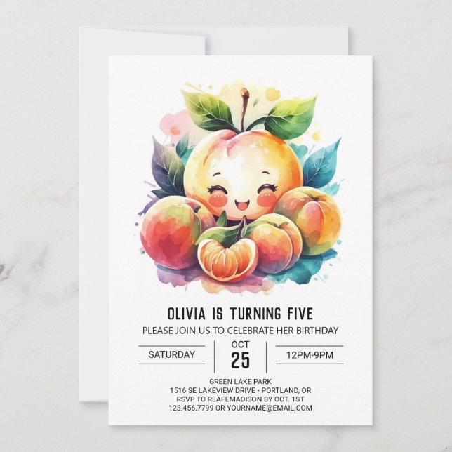 Invitación Cumpleaños de Cute Juicy Peach (Anverso)