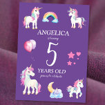 Invitación Cumpleaños de Cute Kids Girly Unicorn<br><div class="desc">Prepárate para ver a tu princesa con este diseño de cumpleaños de Cute Kids Girly Unicorn! Perfecto para una mágica fiesta de cumpleaños, esta adorable huella de mujer cuenta con un unicornio morado rodeado de purpurinas brillantes y quequitos arco iris. Con su ligero y confortable ambiente, también es ideal para...</div>