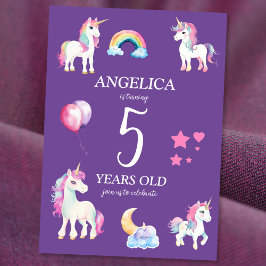 Invitación Cumpleaños de Cute Kids Girly Unicorn