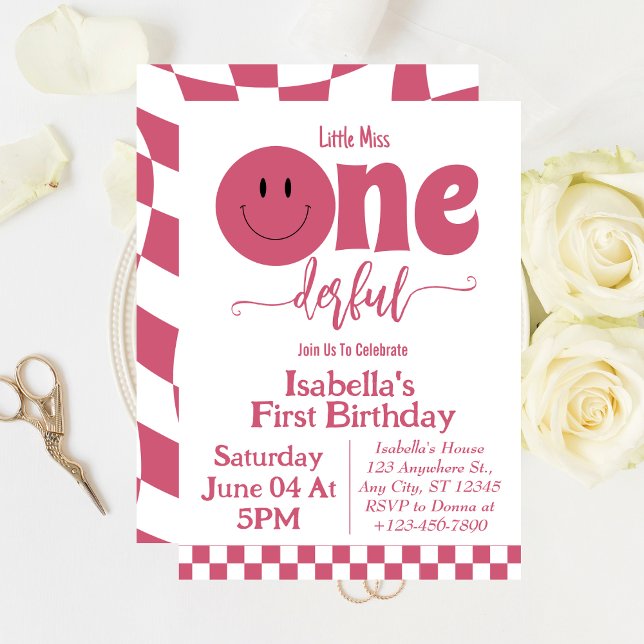 Invitación Cumpleaños de Cute Little Miss Onederful Pink Girl (Subido por el creador)