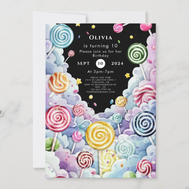 Invitación Cumpleaños de Cute Pastel Candyland (Anverso)