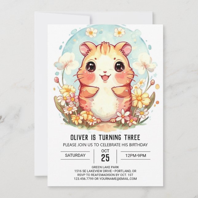 Invitación Cumpleaños de Cute Pastel Hamster (Anverso)