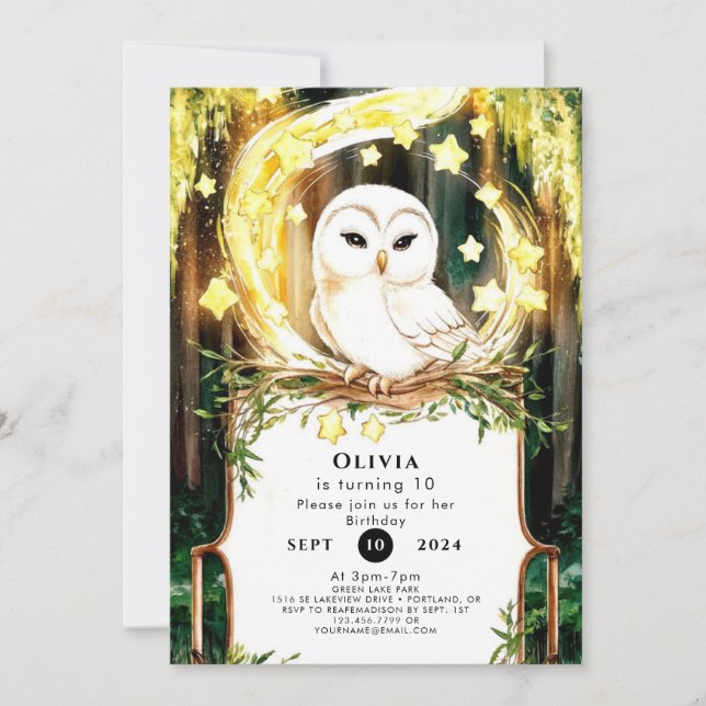 Invitación Cumpleaños de Cute Pastel Owl (Anverso)