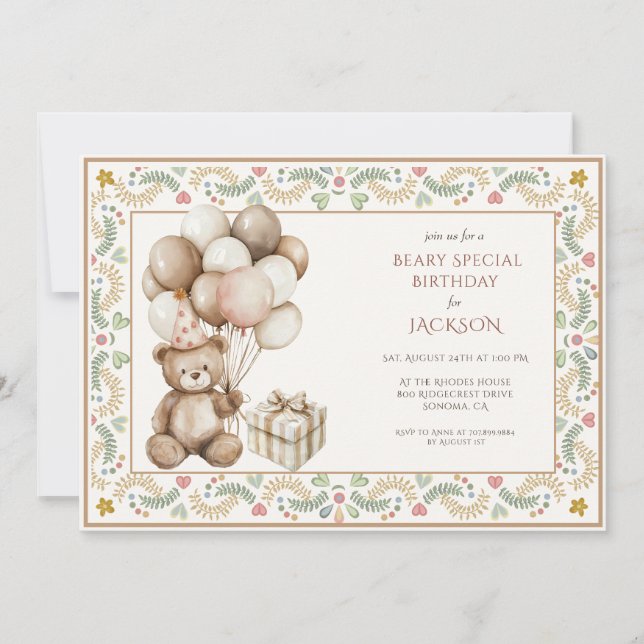 Invitación Cumpleaños de Cute Teddy Bear (Anverso)