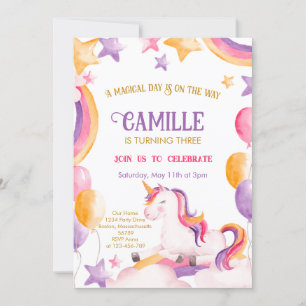 Invitación Cumpleaños de Cute Unicorn