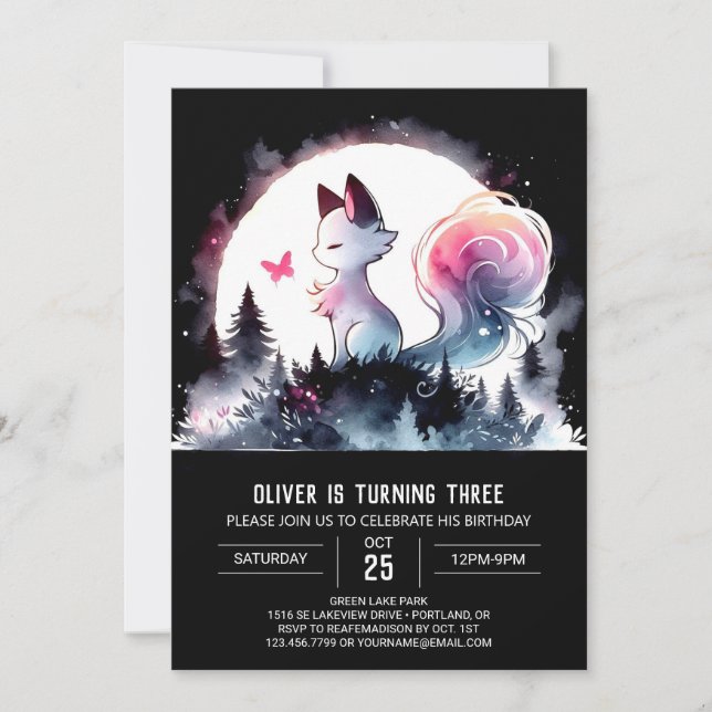 Invitación Cumpleaños de Cute Watercolor Cat (Anverso)