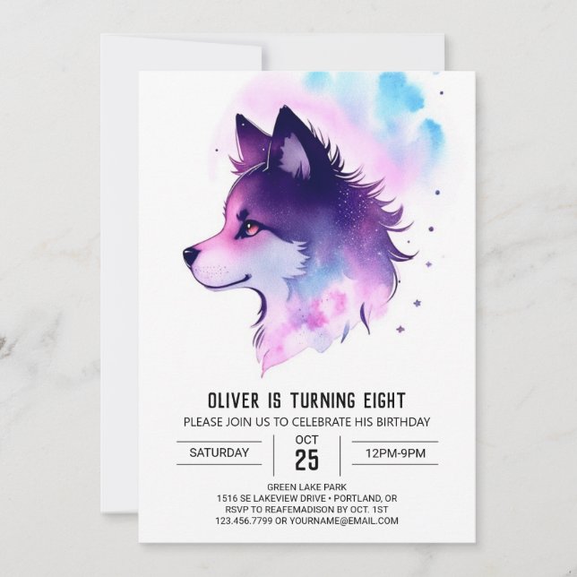 Invitación Cumpleaños de Cute Wolf Pup (Anverso)