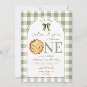 Invitación Cumpleaños de Cutie Pie con Gingham Verde
