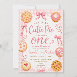 Invitación Cumpleaños de Cutie Pie Pink Gingham Girl