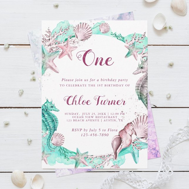 Invitación Cumpleaños de Cyan & Lavender Under Sea Chica (Subido por el creador)