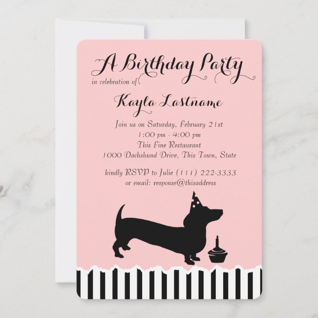 Invitación Cumpleaños de Dachshund (Anverso)