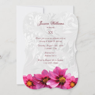 Invitación Cumpleaños de Dahlias Rosadas Lindas y Damask