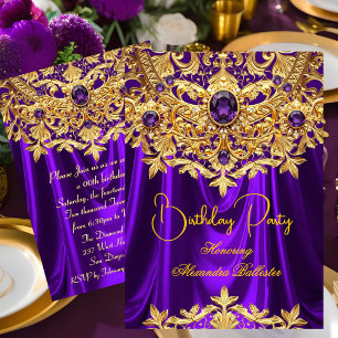 Invitación Cumpleaños de Damasco de Encaje Dorado con Gemas M