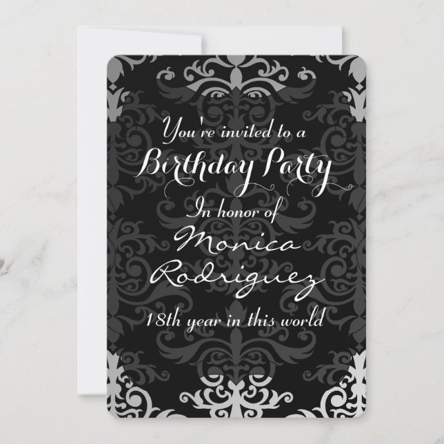 Invitación cumpleaños de damasco de moda (Anverso)