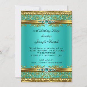 Invitación Cumpleaños de Damasco de Oro Verde Jade Elegante D