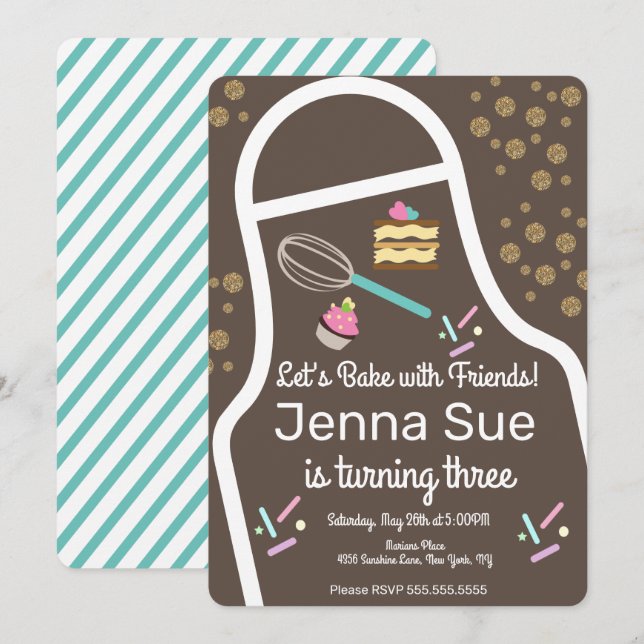 Invitación Cumpleaños de decoración de cupcakes con brillo (Anverso / Reverso)