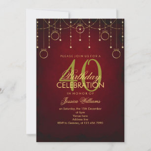Invitación Cumpleaños de decoración de Purpurina rojo y oro R