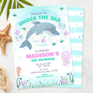 Invitación Cumpleaños de delfín bajo el mar