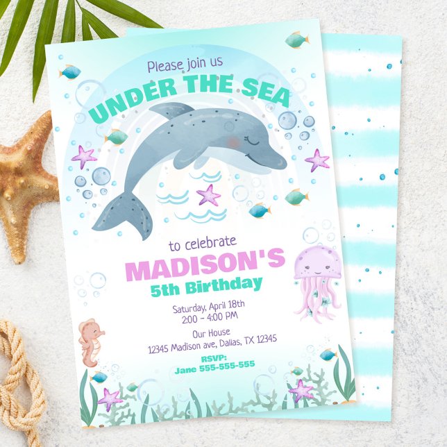Invitación Cumpleaños de delfín bajo el mar (Subido por el creador)
