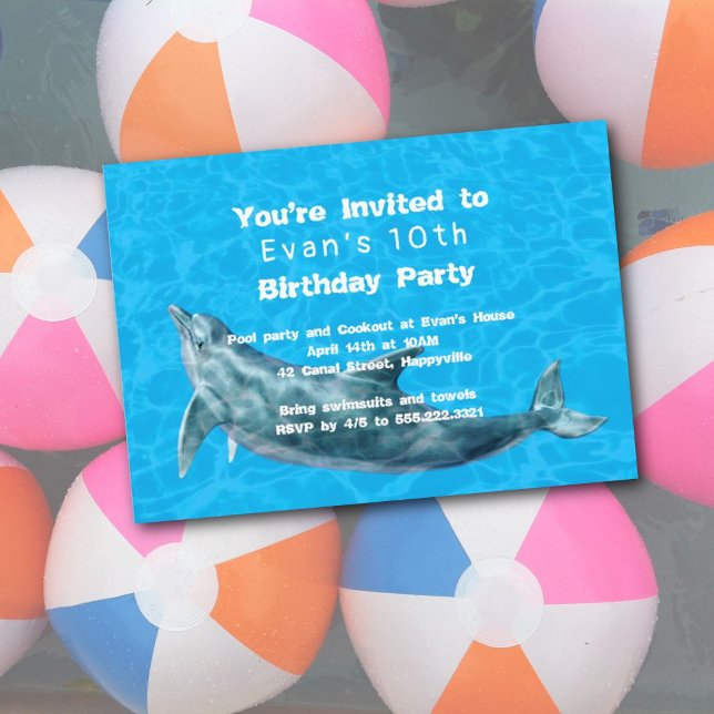 Invitación Cumpleaños de delfines Fiesta infantil Piscina Ver (Subido por el creador)