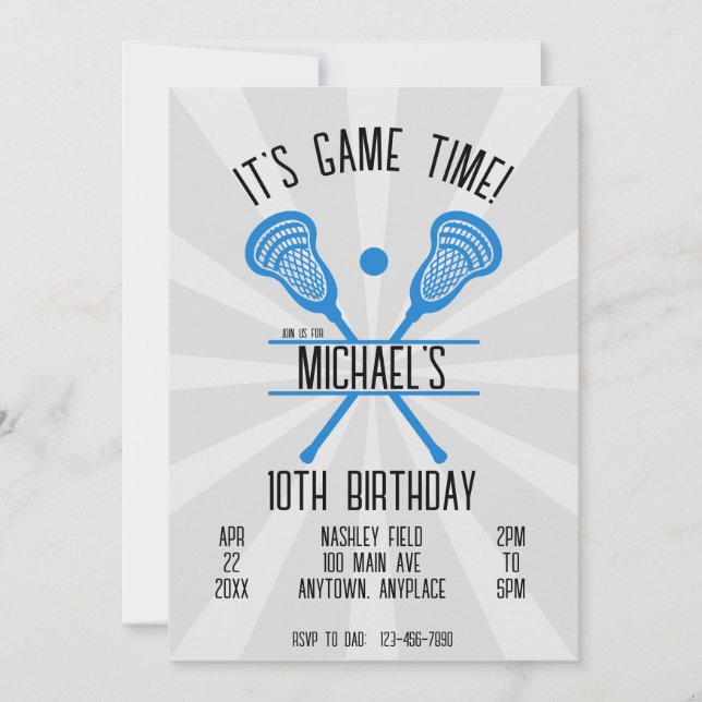 Invitación Cumpleaños de Deportes de Lacrosse (Anverso)