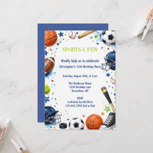 Invitación Cumpleaños de Deportes para Niños