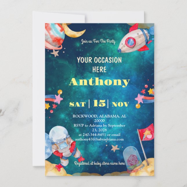 Invitación Cumpleaños de descarga digital impresa en el espac (Anverso)