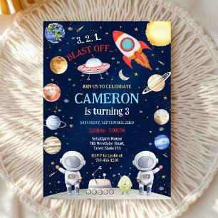 Invitación Cumpleaños de despegue de cohete de astronauta del