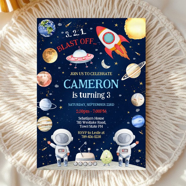 Invitación Cumpleaños de despegue de cohete de astronauta del (Subido por el creador)