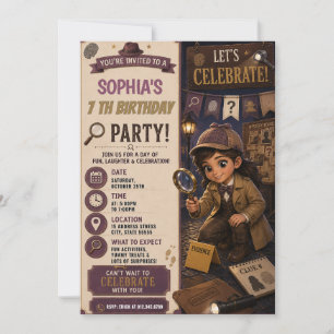Invitación Cumpleaños de Detective Misteriosa Chica Personali