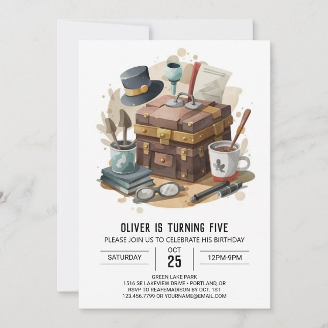 Invitación Cumpleaños de detectives editable moderno (Anverso)