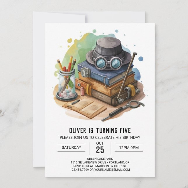 Invitación Cumpleaños de detectives para niños elegantes (Anverso)
