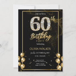 Invitación Cumpleaños de Diamante Negro y Oro