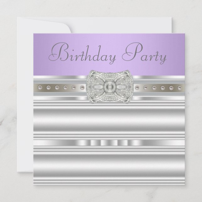 Invitación Cumpleaños de diamantes de plata lavanda púrpura (Anverso)