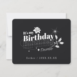 Invitación Cumpleaños de diciembre floral con cita negra pers