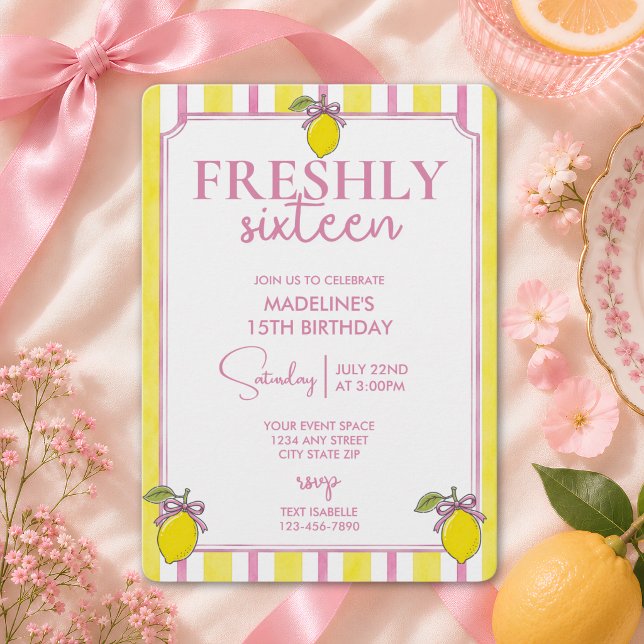 Invitación Cumpleaños de dieciséis años trendy de limón fresc (Subido por el creador)