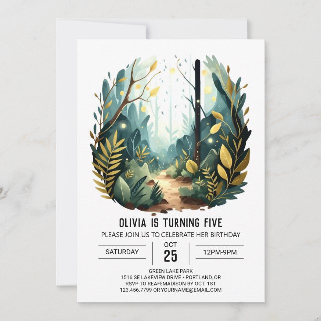 Invitación Cumpleaños de Digital Forest Adventure Woodland (Anverso)
