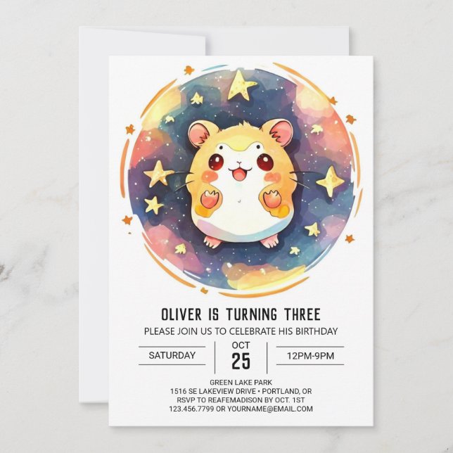 Invitación Cumpleaños de Digital Happy Hamster (Anverso)