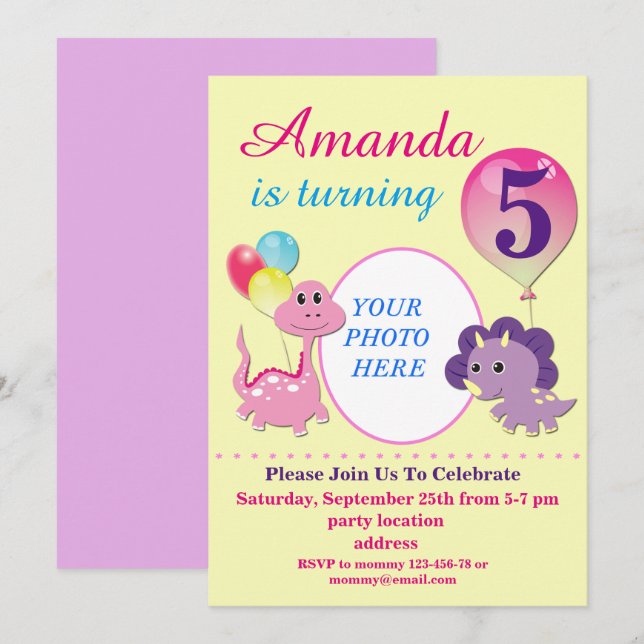 Invitación Cumpleaños de Dino (Anverso / Reverso)