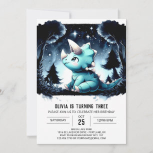 Invitación Cumpleaños de Dino Charm Triceratops