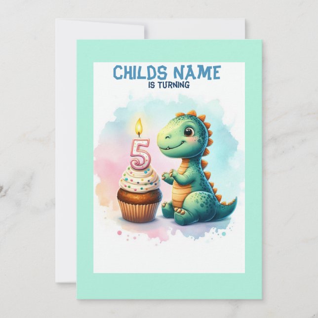 Invitación Cumpleaños de Dino cumpliendo 5 (Anverso)