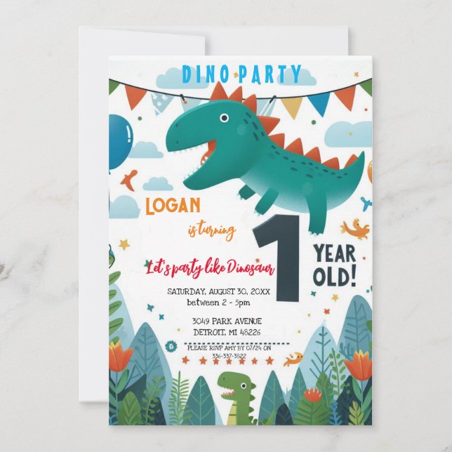 Invitación cumpleaños de Dinosaur (Anverso)