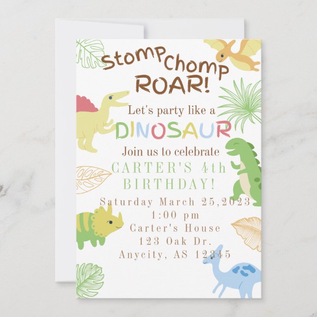 Invitación cumpleaños de Dinosaur (Anverso)
