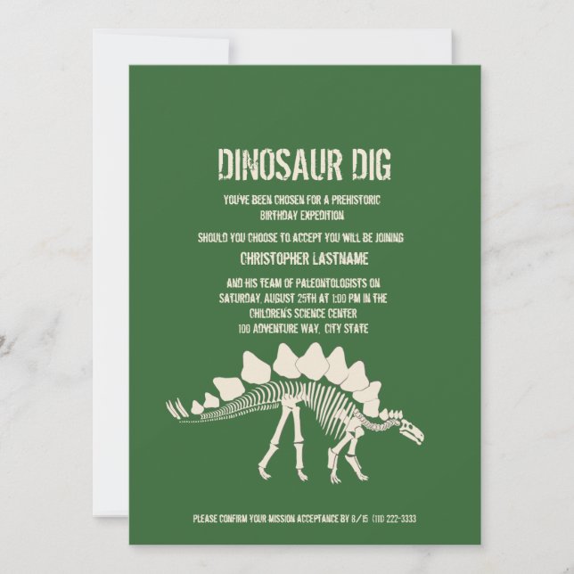 Invitación Cumpleaños de Dinosaur Dig (Anverso)