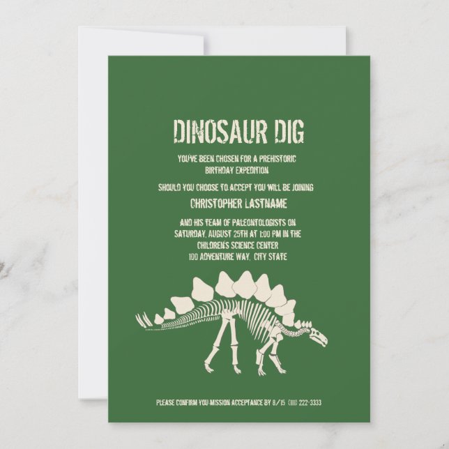 Invitación Cumpleaños de Dinosaur Dig (Anverso)