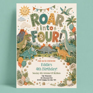 Invitación Cumpleaños de Dinosaurio 4º Rugido hacia Cuatro