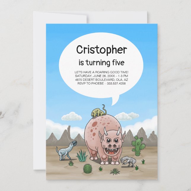 Invitación Cumpleaños de dinosaurio de fantasía (Anverso)