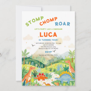 Invitación Cumpleaños de dinosaurio Dino Land Lindo Colorido