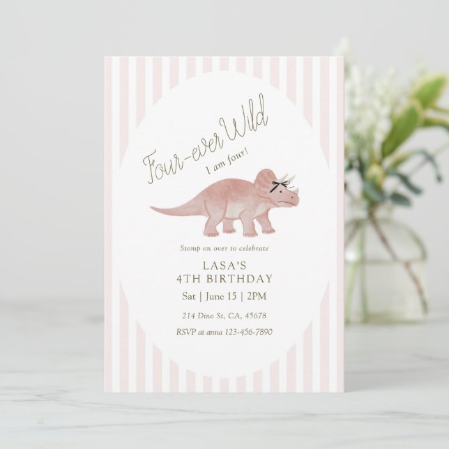 Invitación Cumpleaños de dinosaurio Four-ever Wild (Anverso de pie)
